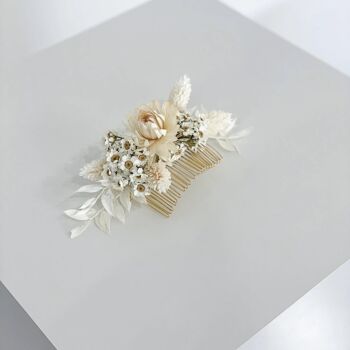 Peigne à cheveux fleurs séchées marguerites blanches 3