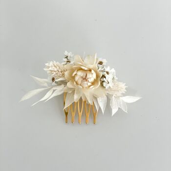 Peigne à cheveux fleurs séchées marguerites blanches 11