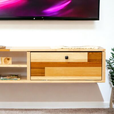 Support TV flottant, meuble TV, console TV, bois massif, 120x40x31, fait main | DÉCO TERRAMARA