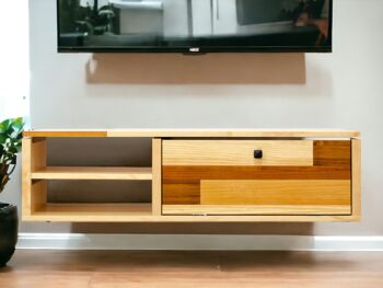 Support TV flottant, meuble TV, console TV, bois massif, 120x40x31, fait main | DÉCO TERRAMARA 8