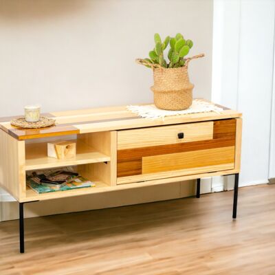 TV Rack Long Iron Legs, TV cabinet, TV console, Solid Wood, 120x40x57, Handmade, no assembly | TERRAMARA DECO