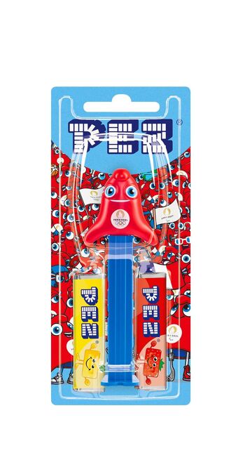 PEZ - Boîte présentoir de 12 Blisters Jeux Olympiques 2024 (1 distributeur + 2 recharges de bonbons fruits ) - Edition limitée - Licence Officielle 2