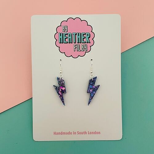 Mini Purple Glitter Lightning Bolt Earrings