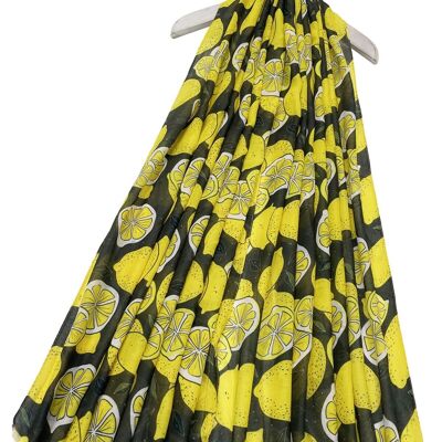 Lemon Fruit Print Frayed Scarf