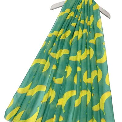 Sciarpa sfilacciata con stampa di frutta banana - Verde