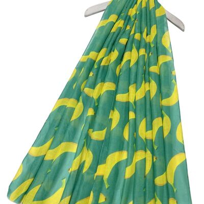 Banana Fruit Print Frayed Scarf - Green