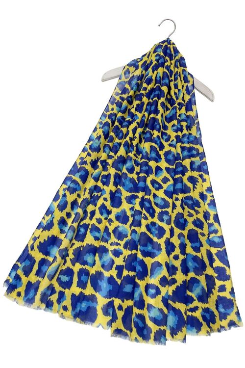 Vivid Leopard Print Frayed Scarf - Yellow