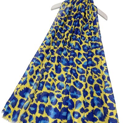 Vivid Leopard Print Frayed Scarf - Yellow