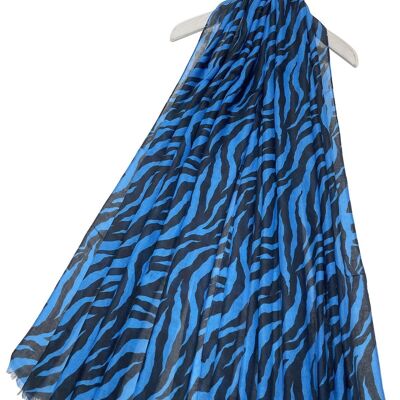 Vibrant Zebra Print Frayed Scarf - Blue