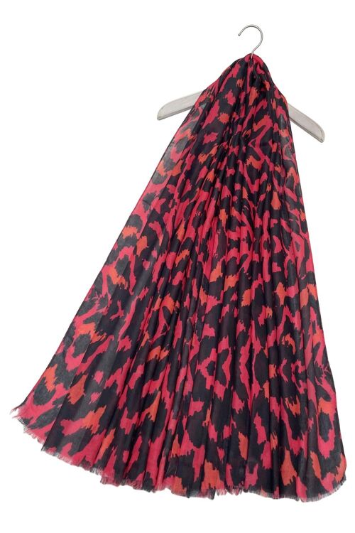 Camouflage Animal Print Frayed Scarf - Hot Pink