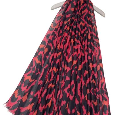 Camouflage Animal Print Frayed Scarf - Hot Pink
