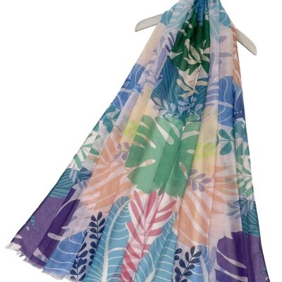 Bufanda deshilachada con estampado de hojas en capas de colores - Multicolor