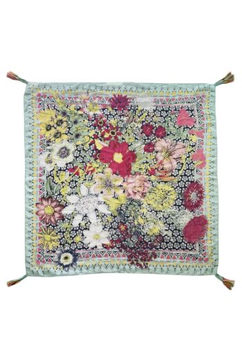 Écharpe à pompon carré à motif floral détaillé avec bordure aztèque 2