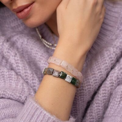 Ella elastic bracelet - flat square natural stones