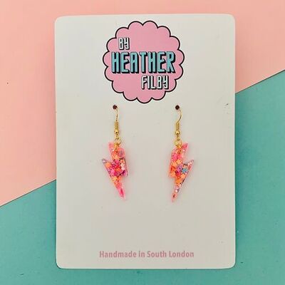 Mini Coral Glitter Lightning Bolt Earrings