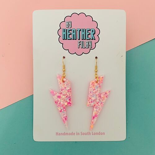 Large Apricot Glitter Lightning Bolt Earrings