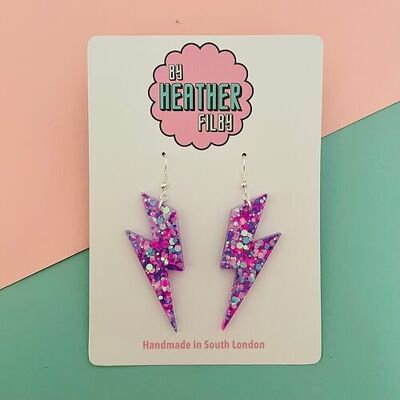 Large Lilac Lightning Bolt Earrings