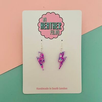 Mini Lilac Glitter Lightning Bolt Earrings