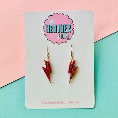 Mini Red Glitter Lightning Bolt Earrings