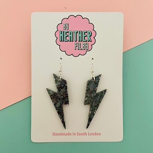 Large Black Lightning Bolt Earrings