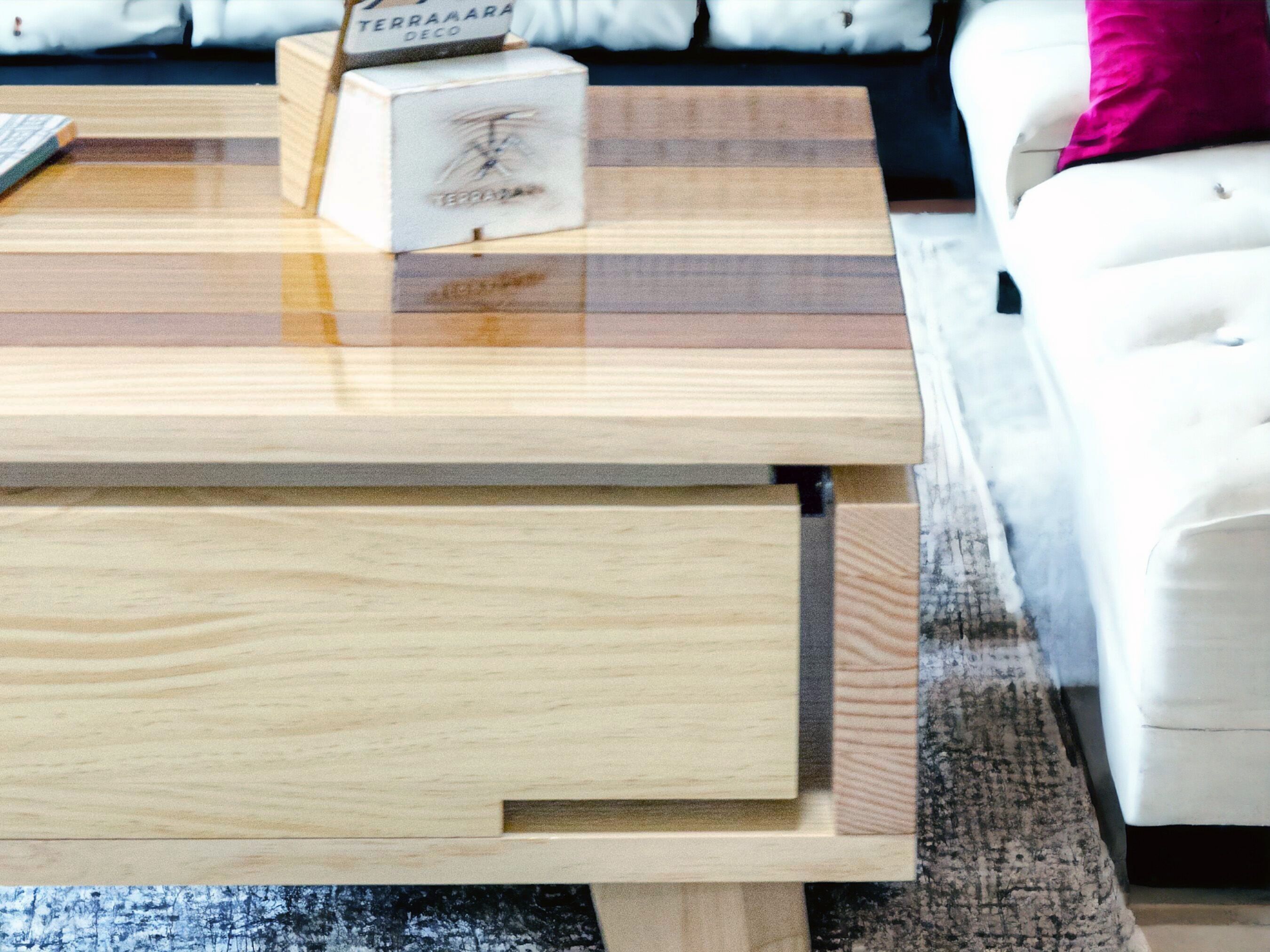 Table basse élévatrice TANGENTE, Table basse pliante, Table basse pour le salon, Table pliante basse, Bois massif, Fait main, Sans assemblage | DÉCO TERRAMARA