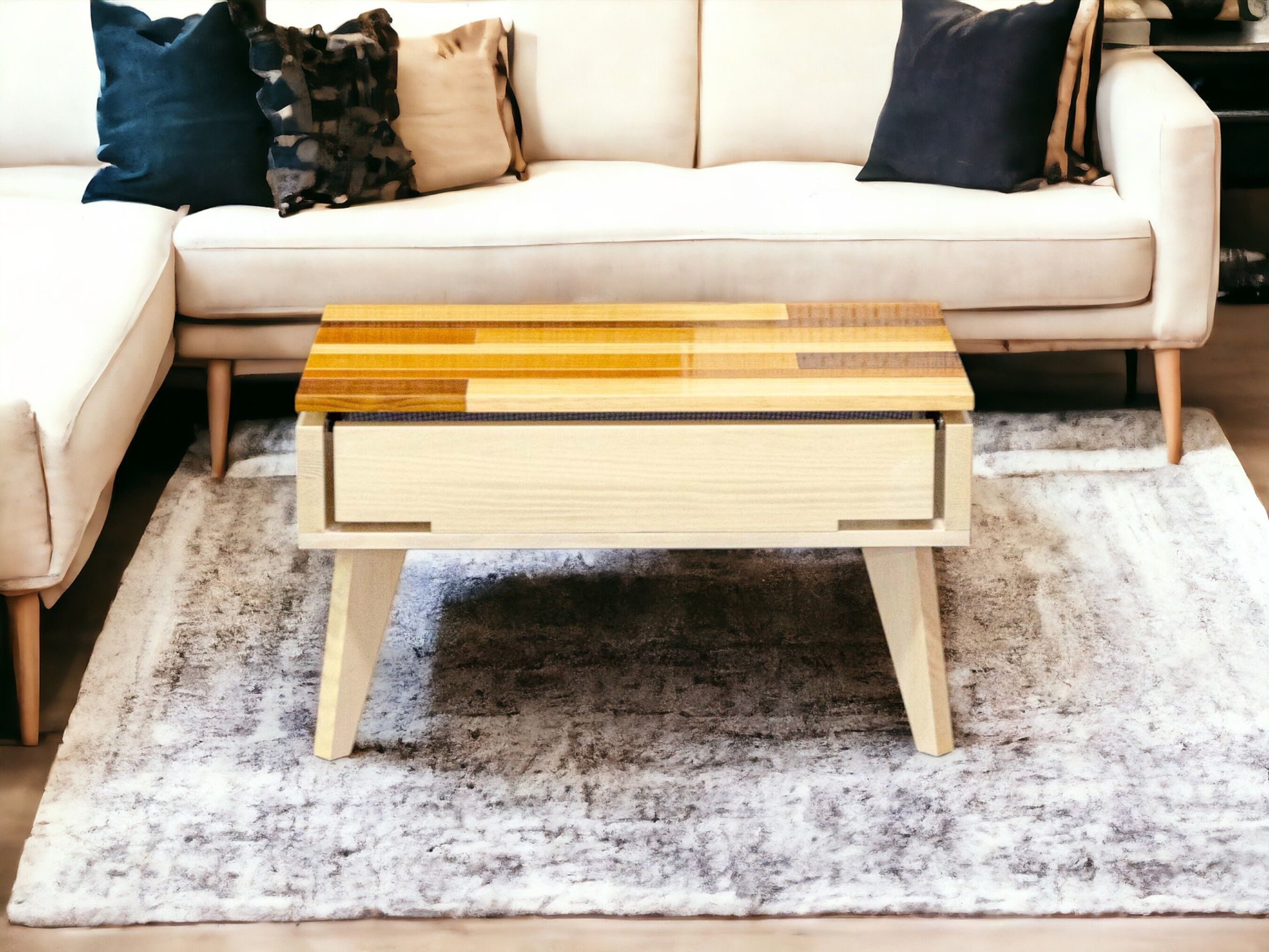 Table basse élévatrice TANGENTE, Table basse pliante, Table basse pour le salon, Table pliante basse, Bois massif, Fait main, Sans assemblage | DÉCO TERRAMARA