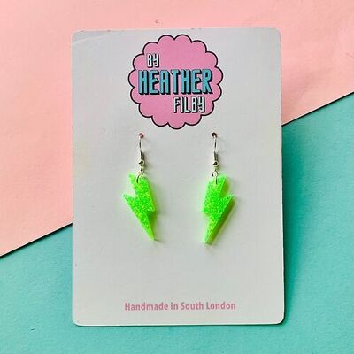 Mini orecchini con fulmine glitter verde neon
