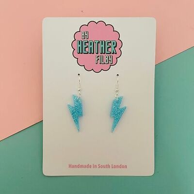 Pendientes Mini Rayo Glitter Azul Claro