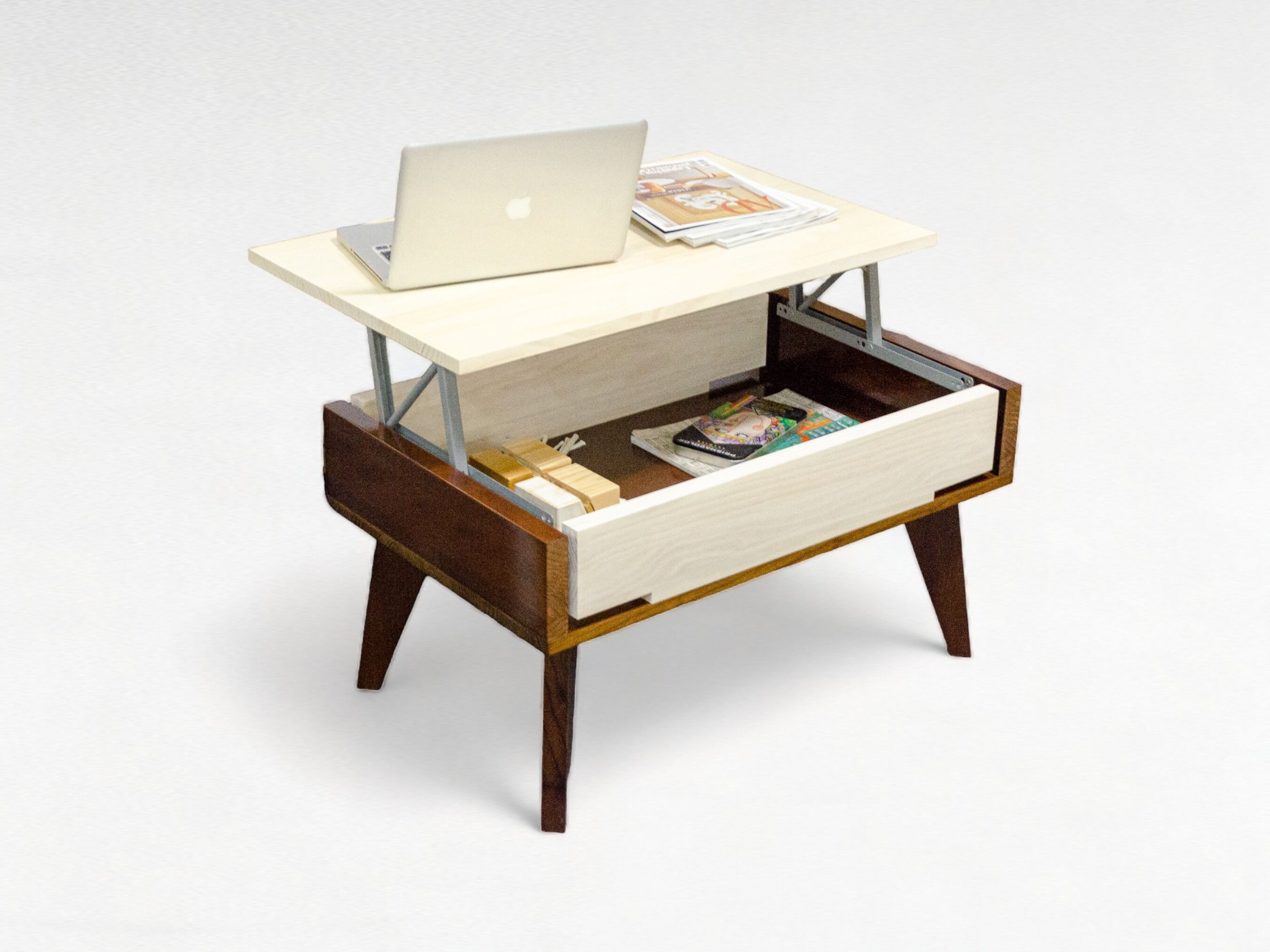 Table basse élévatrice TANGENTE, Table basse pliante, Table basse pour le salon, Table pliante basse, Bois massif, Fait main, Sans assemblage | DÉCO TERRAMARA