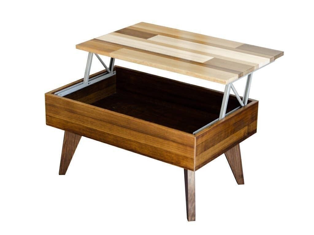 Table basse élévatrice COFRE, Table basse pliante, Table basse pour le salon, Table basse pliante, Bois massif, Fait main, Sans assemblage | DÉCO TERRAMARA