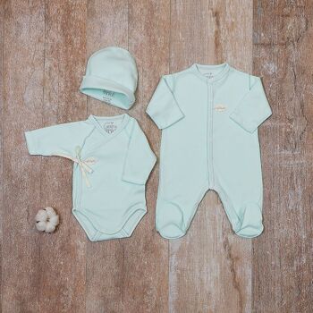Ensemble pyjama et son body et son bonnet en coton bio pour bébé prématuré 2