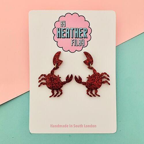 Red Crab Glitter Earrings