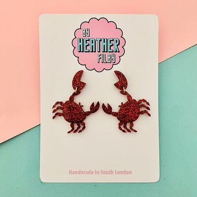 Red Crab Glitter Earrings