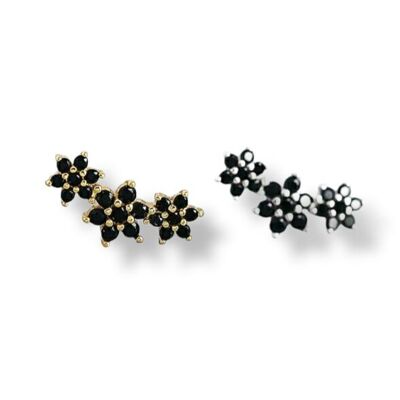 Black Crystal Flower Ear Climbers