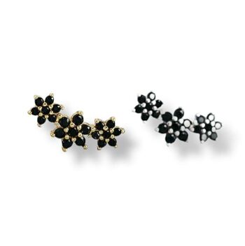 Grimpeurs d'oreilles en forme de fleur de cristal noir 1