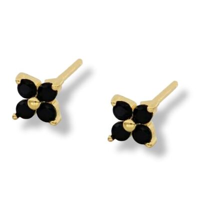 Black Crystal Flower Studs