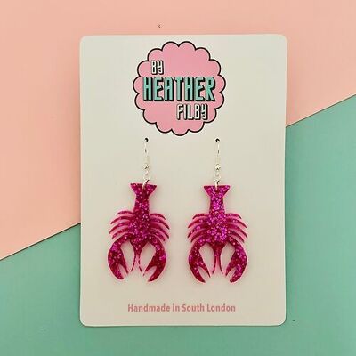 Hot Pink Lobster Earrings - Small