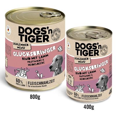 DOGS'n TIGER Cibo per cani adulti portafortuna, menu gourmet, cibo umido per cani, senza cereali, con il 60% di carne di manzo e agnello
