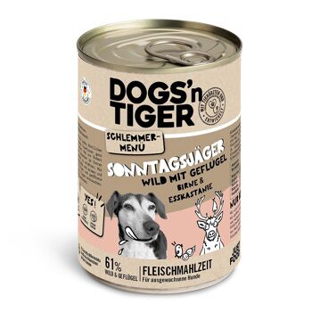 Chasseur du dimanche | Nourriture humide pour chiens au gibier, volaille, poire et carotte 1