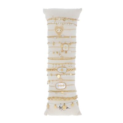 Kit de 16 bracelets en acier - doré agate blanche V2 - présentoir offert