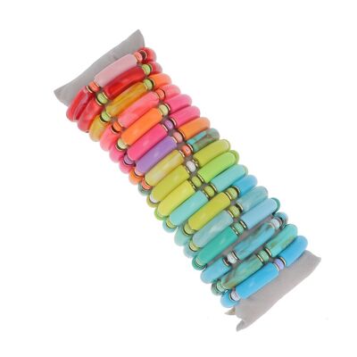 Kit of 17 elastic bracelets decorated with ceramic beads and resin