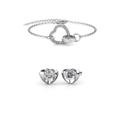 Simply Love Locked Heart Set and Box - Silver and Crystal