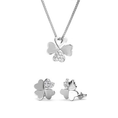 Clover Set - Silver and Crystal