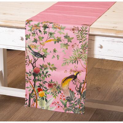 CHEMIN DE TABLE RECTANGULAIRE EN COTON OISEAUX ROSE, UN CÔTÉ 33X180CM, AVEC IMPRESSION NUMÉRIQUE ST50554