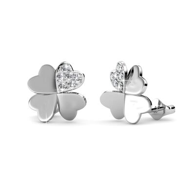Lucky Clover Earrings - Silver and Crystal