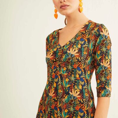 Navy WildFlower 3/4 Sleeve Dress