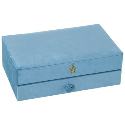 BLUE VELVET JEWELRY BOX W/DRAWER+GOLD STAR PENDANT 29X18X10CM ST49806