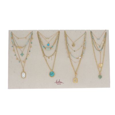 Kit of 20 stainless steel necklaces - gold amazonite - free display