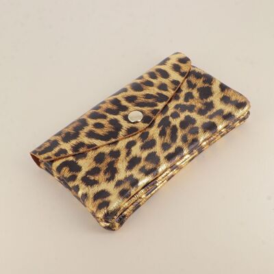 Clutch Barcelona - leopardo, triple compartimento, grande con cremallera