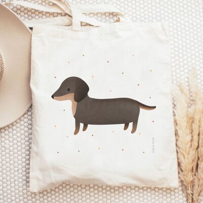 Fabric bag Dachshund dog breed - jute bag Dachshund confetti bag
